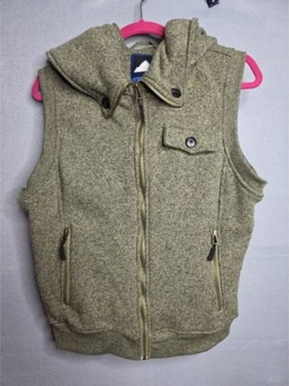 Iceburg Women's Full Zip Hooded Sweater Vest Size M Greenish Gray Zip Pockets